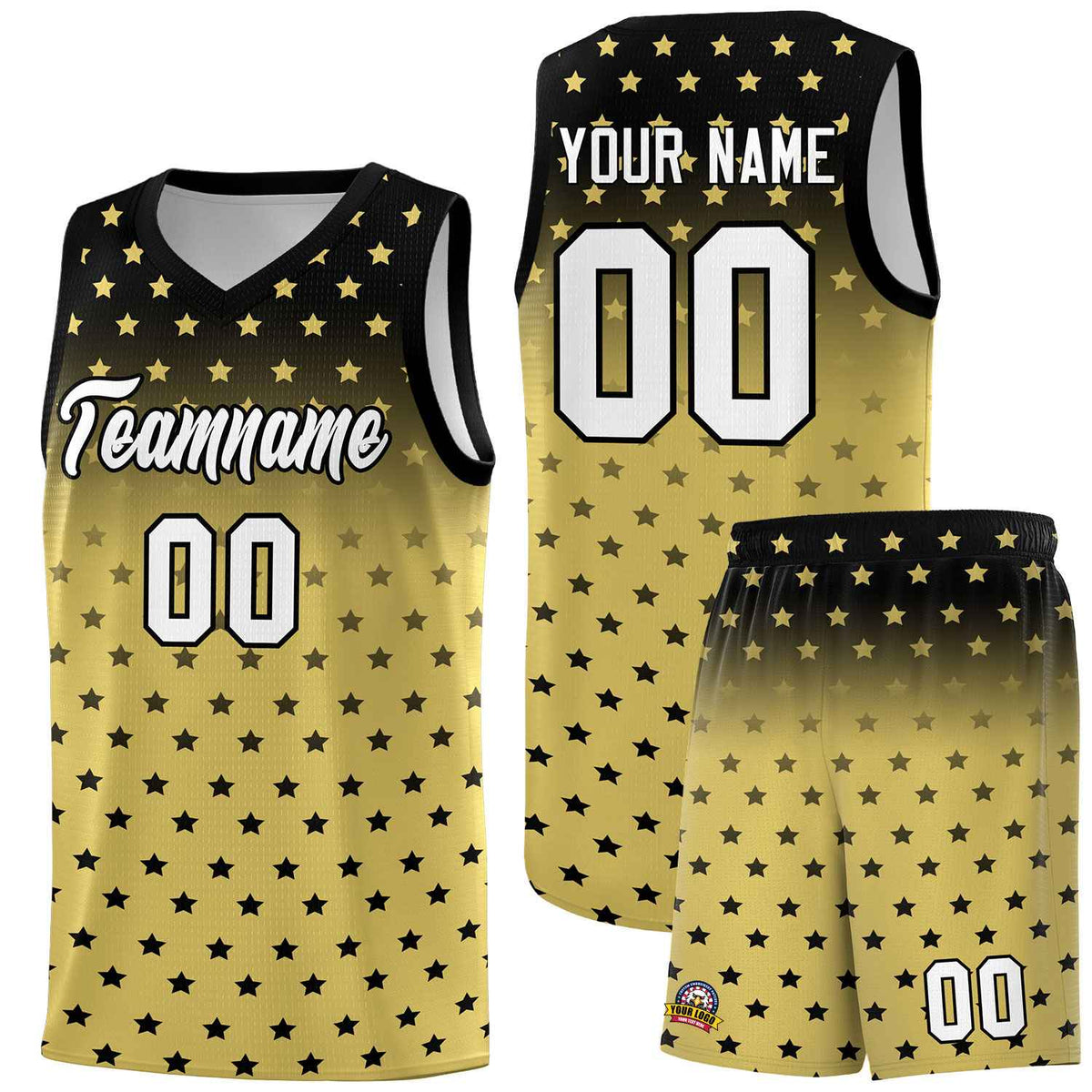 Custom Black Old Gold Gradient Start Pattern Basketball Jersey Kits|KXKSHOP