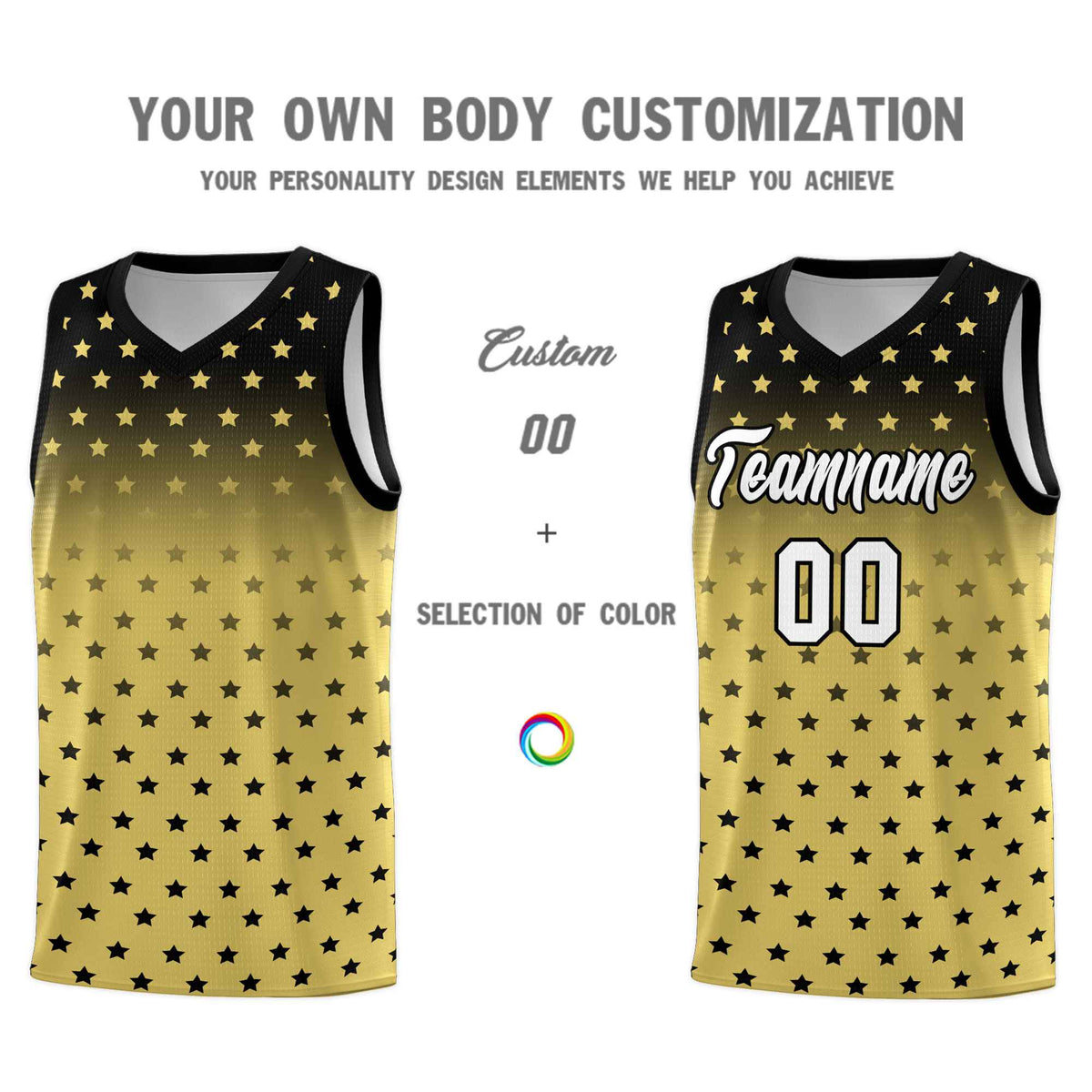 Custom Black Old Gold Gradient Start Pattern Basketball Jersey Kits|KXKSHOP