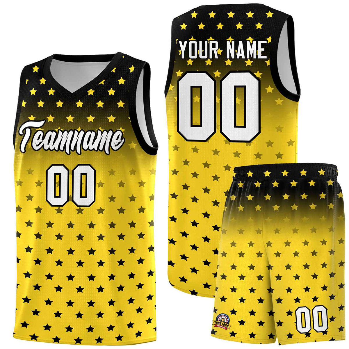 Custom Black Gold Gradient Start Pattern Basketball Jersey Kits|KXKSHOP