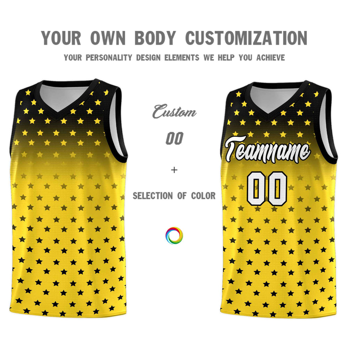 Custom Black Gold Gradient Start Pattern Basketball Jersey Kits|KXKSHOP