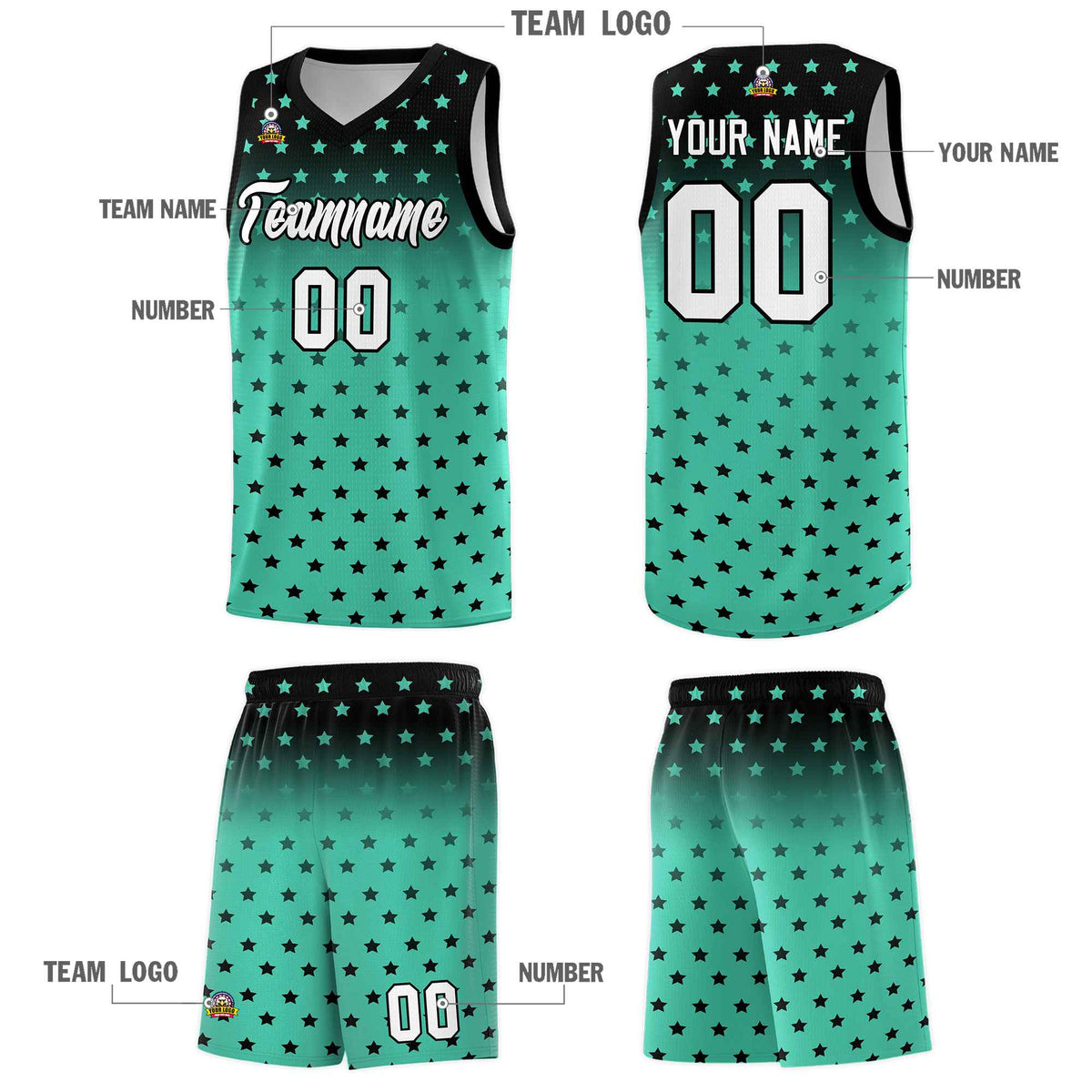 Custom Black Bright Green Gradient Start Pattern Basketball Jersey Kits|KXKSHOP
