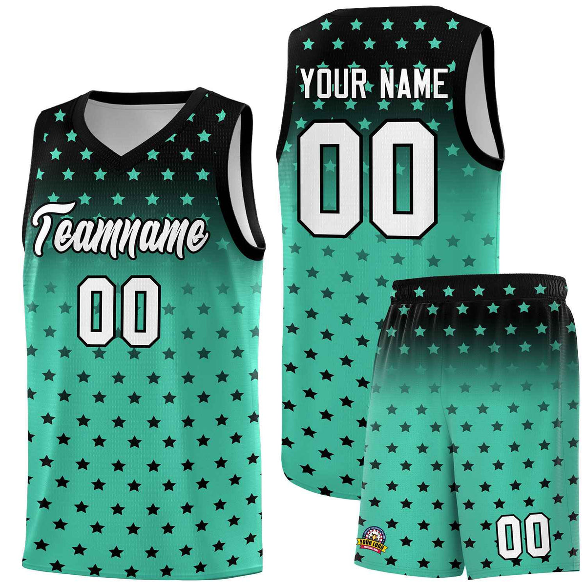 Custom Black Bright Green Gradient Start Pattern Basketball Jersey Kits|KXKSHOP