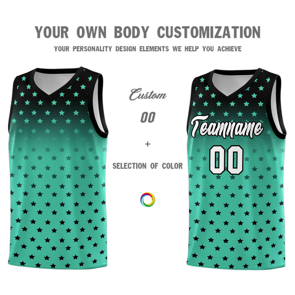 Custom Black Bright Green Gradient Start Pattern Basketball Jersey Kits|KXKSHOP
