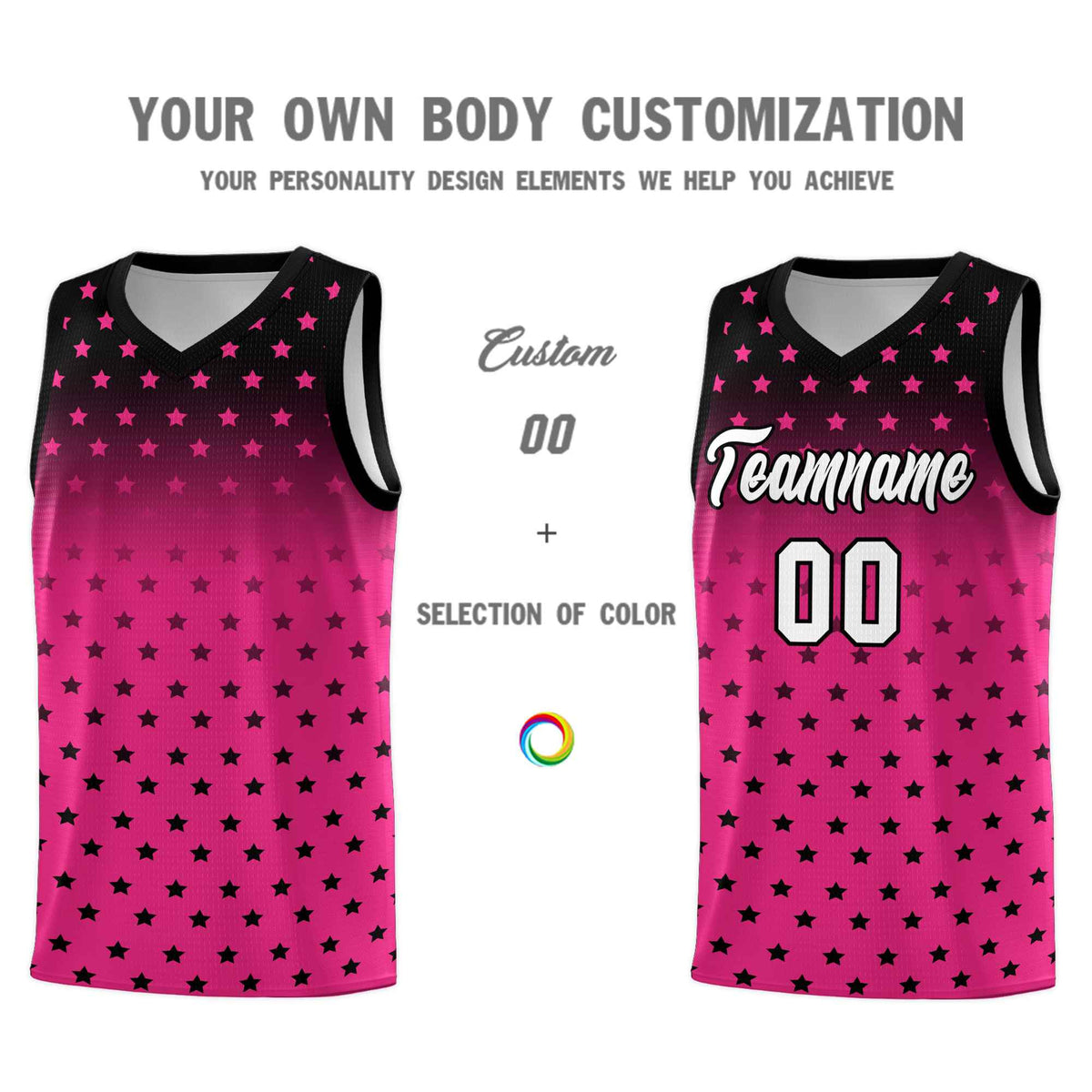 Custom Black Pink Gradient Start Pattern Basketball Jersey Kits|KXKSHOP