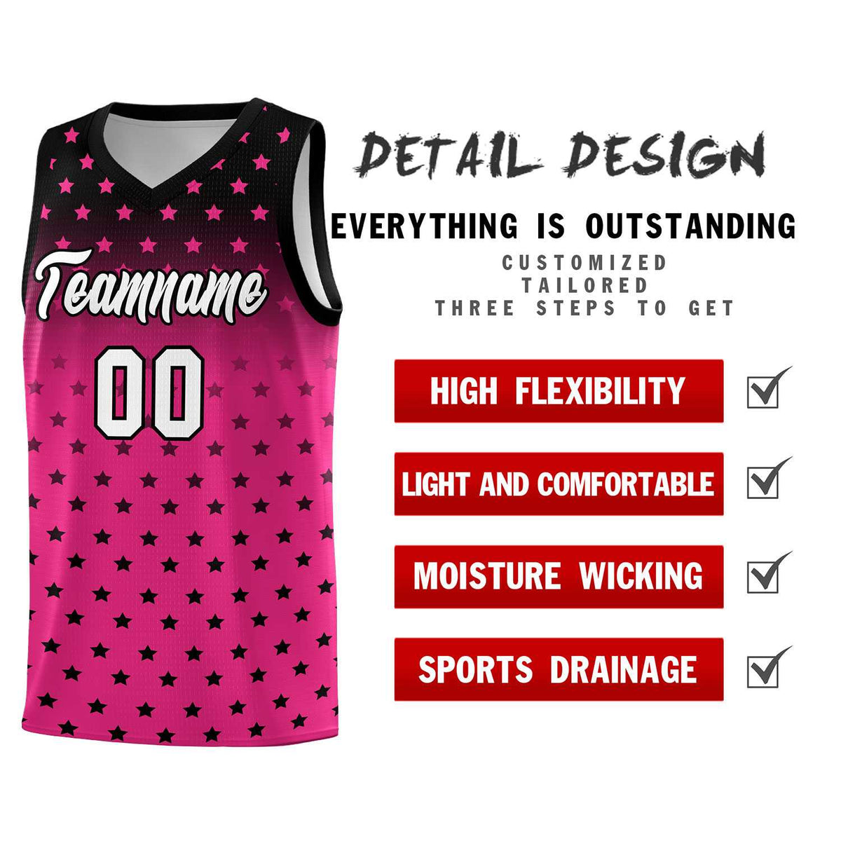Custom Black Pink Gradient Start Pattern Basketball Jersey Kits|KXKSHOP