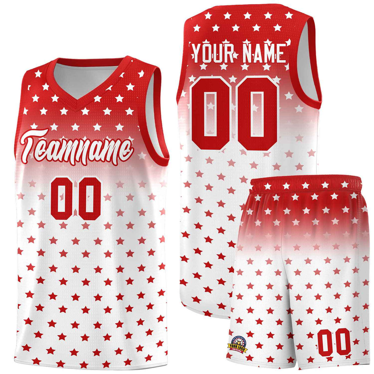 Custom Red White Gradient Start Pattern Basketball Jersey Kits|KXKSHOP