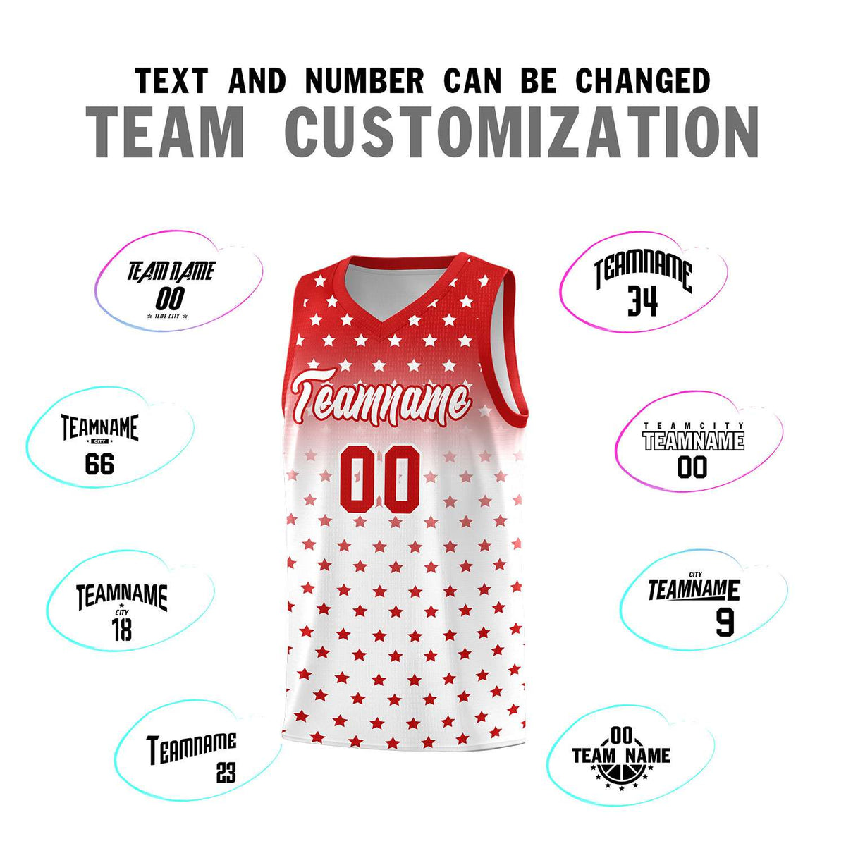 Custom Red White Gradient Start Pattern Basketball Jersey Kits|KXKSHOP