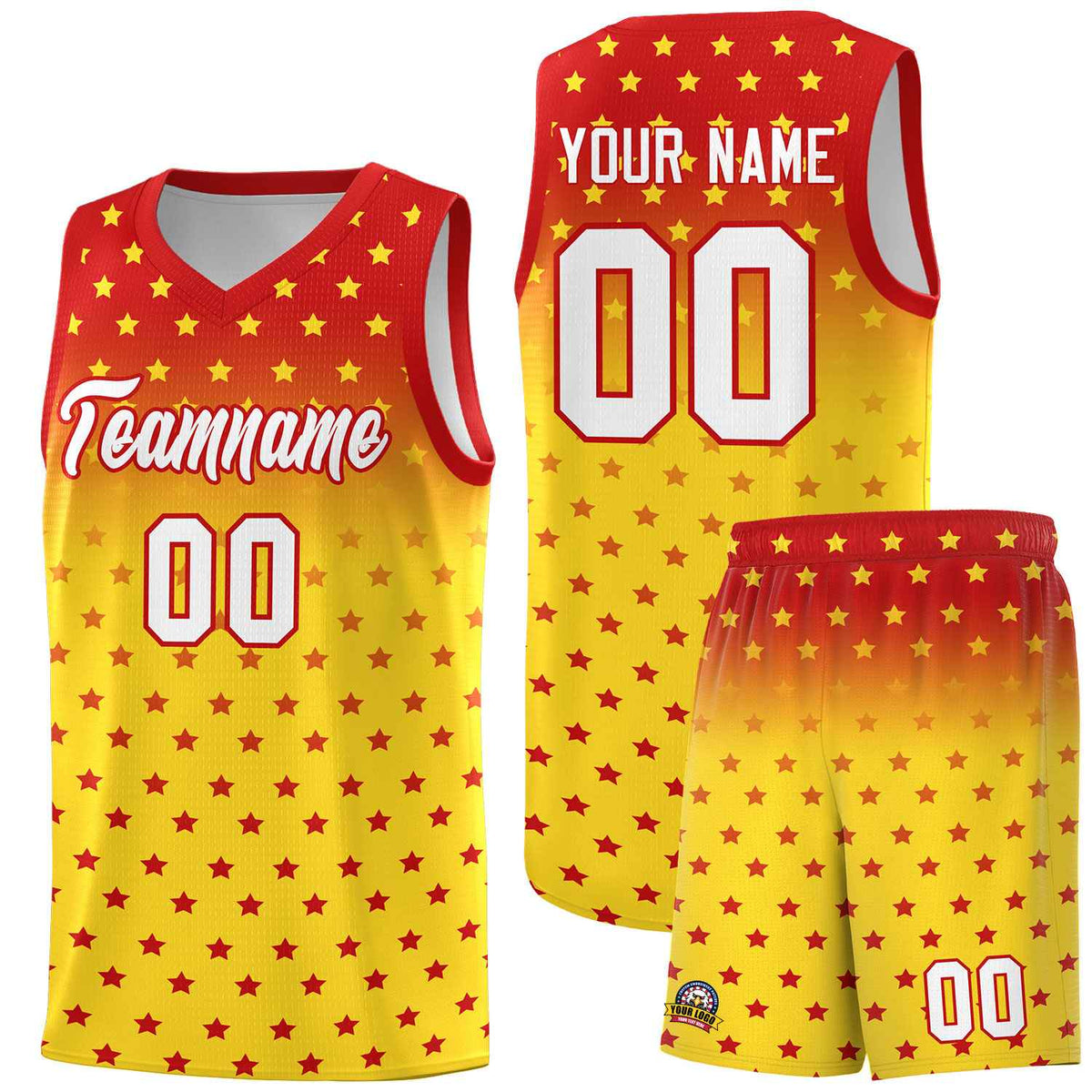 Custom Red Gold Gradient Start Pattern Basketball Jersey Kits|KXKSHOP