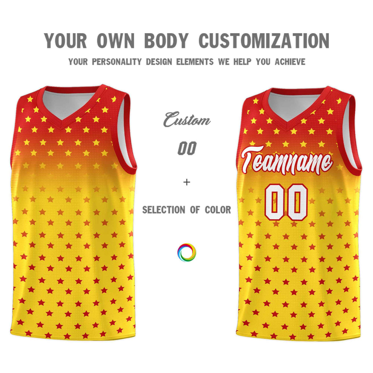 Custom Red Gold Gradient Start Pattern Basketball Jersey Kits|KXKSHOP