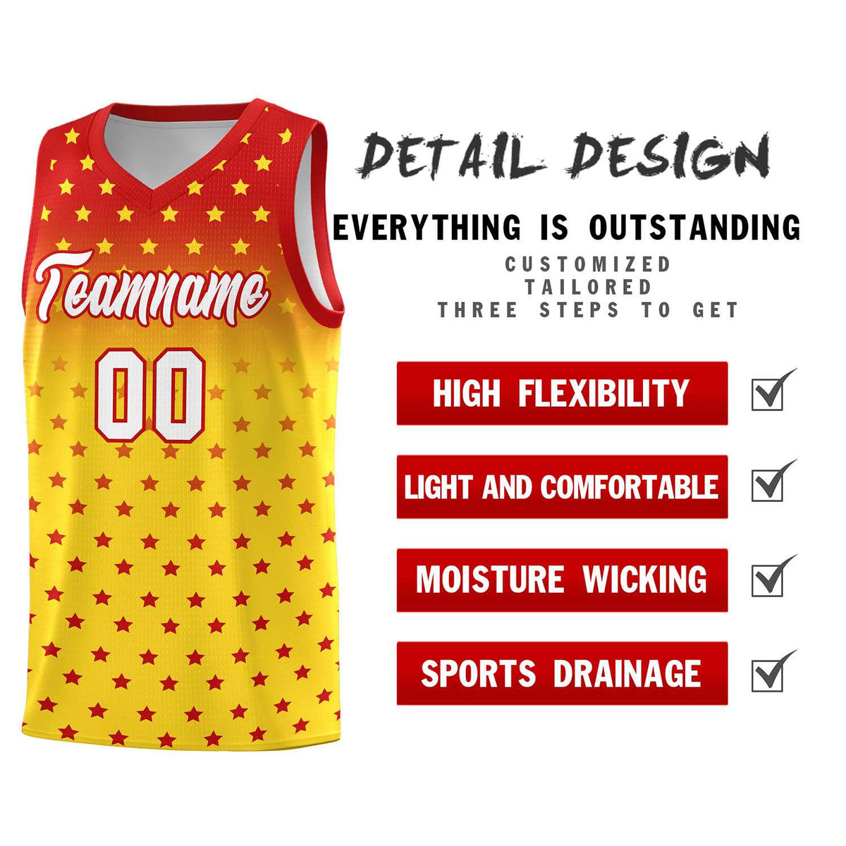 Custom Red Gold Gradient Start Pattern Basketball Jersey Kits|KXKSHOP