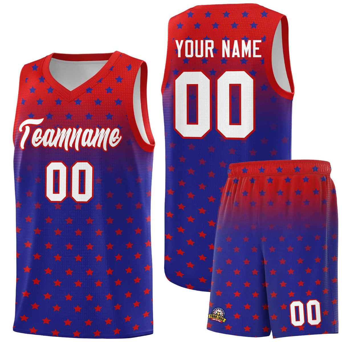 Custom Red Royal Gradient Start Pattern Basketball Jersey Kits|KXKSHOP