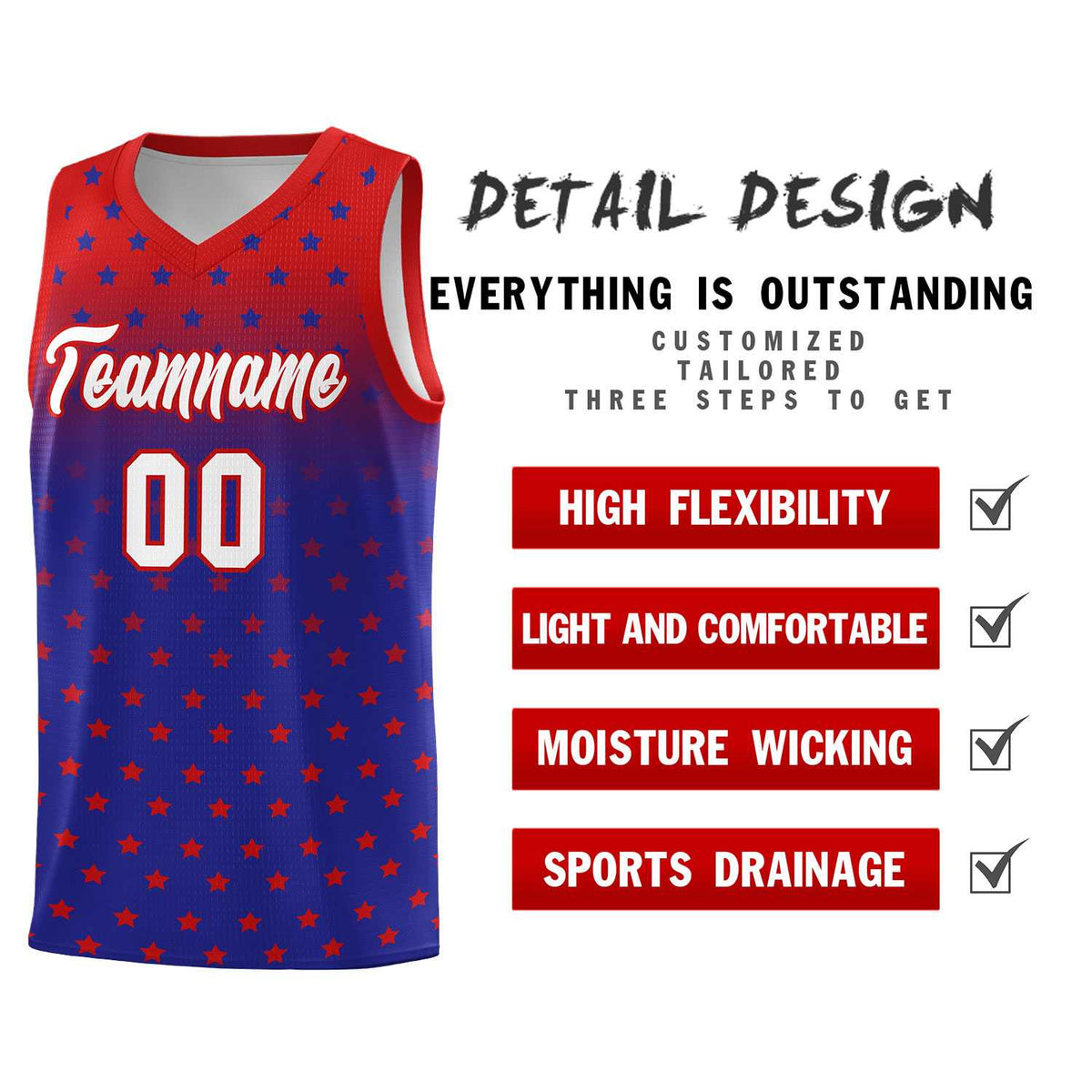 Custom Red Royal Gradient Start Pattern Basketball Jersey Kits|KXKSHOP