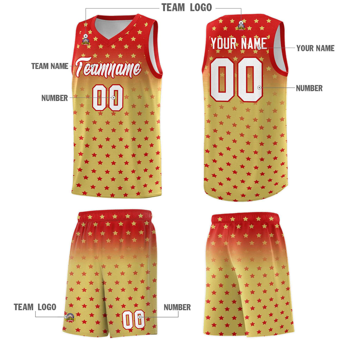Custom Red Old Gold Gradient Start Pattern Basketball Jersey Kits|KXKSHOP