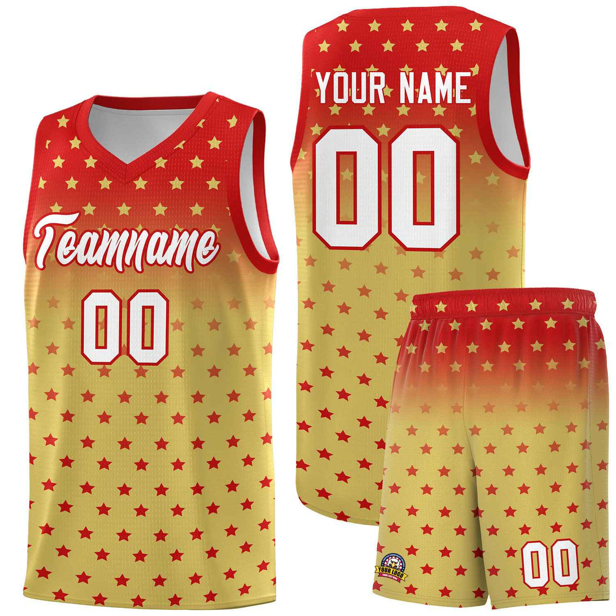 Custom Red Old Gold Gradient Start Pattern Basketball Jersey Kits|KXKSHOP