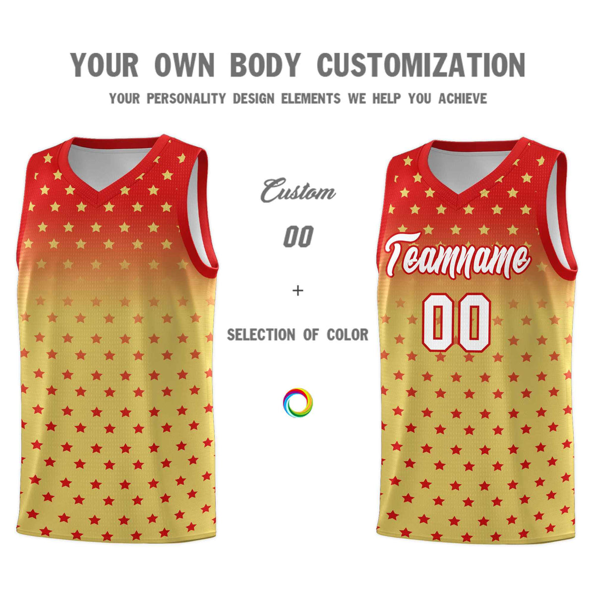 Custom Red Old Gold Gradient Start Pattern Basketball Jersey Kits|KXKSHOP