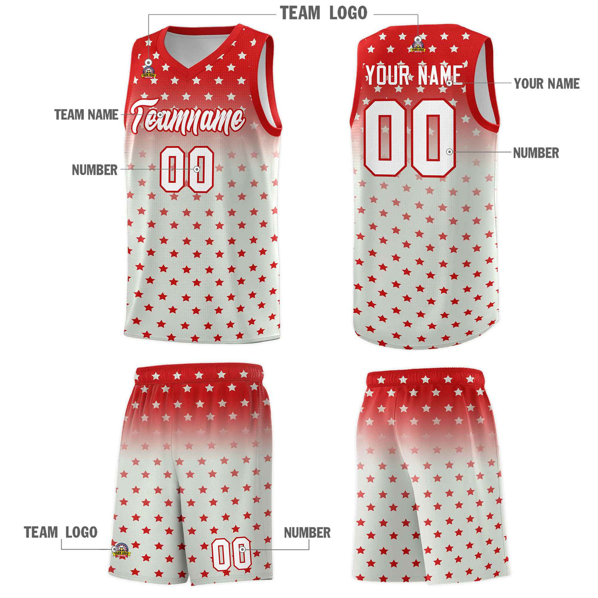 Custom Red Gray Gradient Start Pattern Basketball Jersey Kits|KXKSHOP