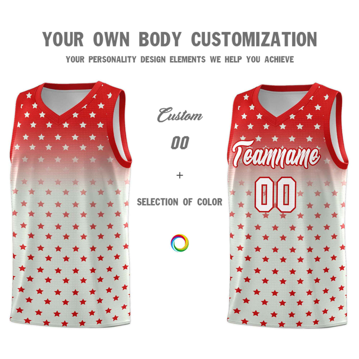 Custom Red Gray Gradient Start Pattern Basketball Jersey Kits|KXKSHOP
