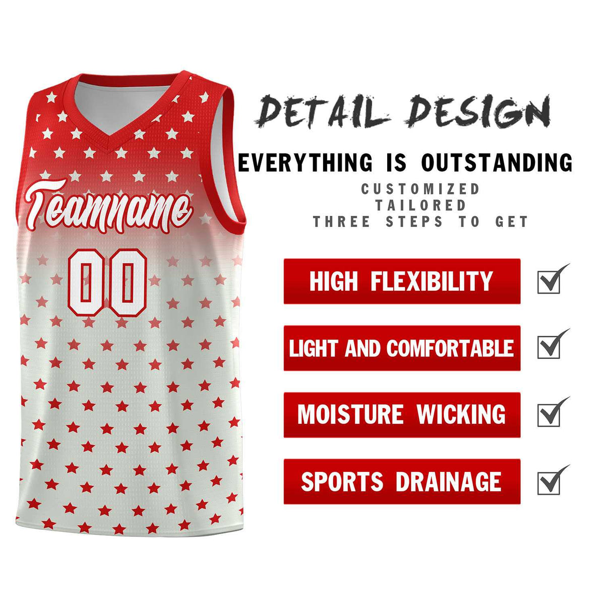 Custom Red Gray Gradient Start Pattern Basketball Jersey Kits|KXKSHOP