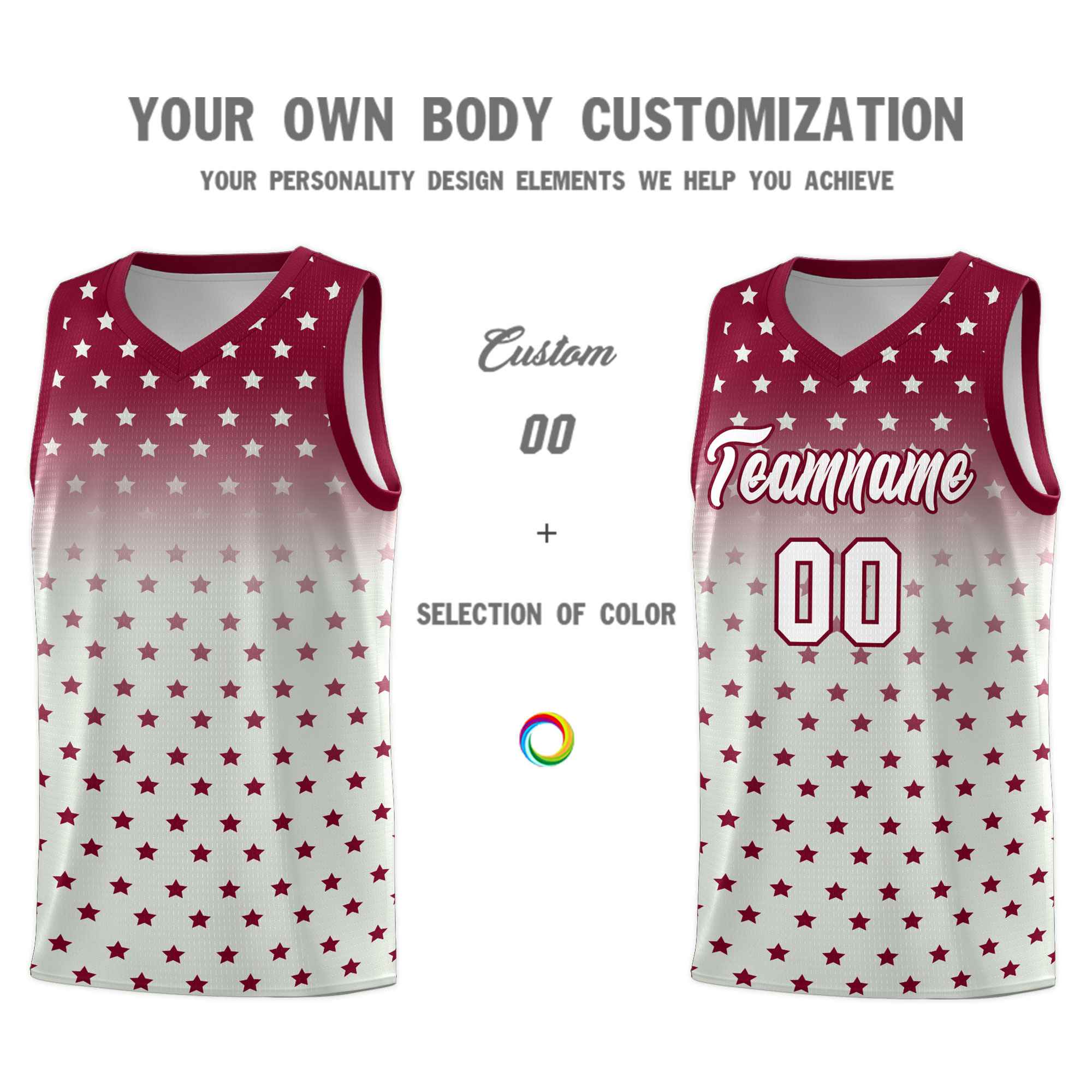 Custom Crimson Gray Gradient Start Pattern Basketball Jersey Kits|KXKSHOP