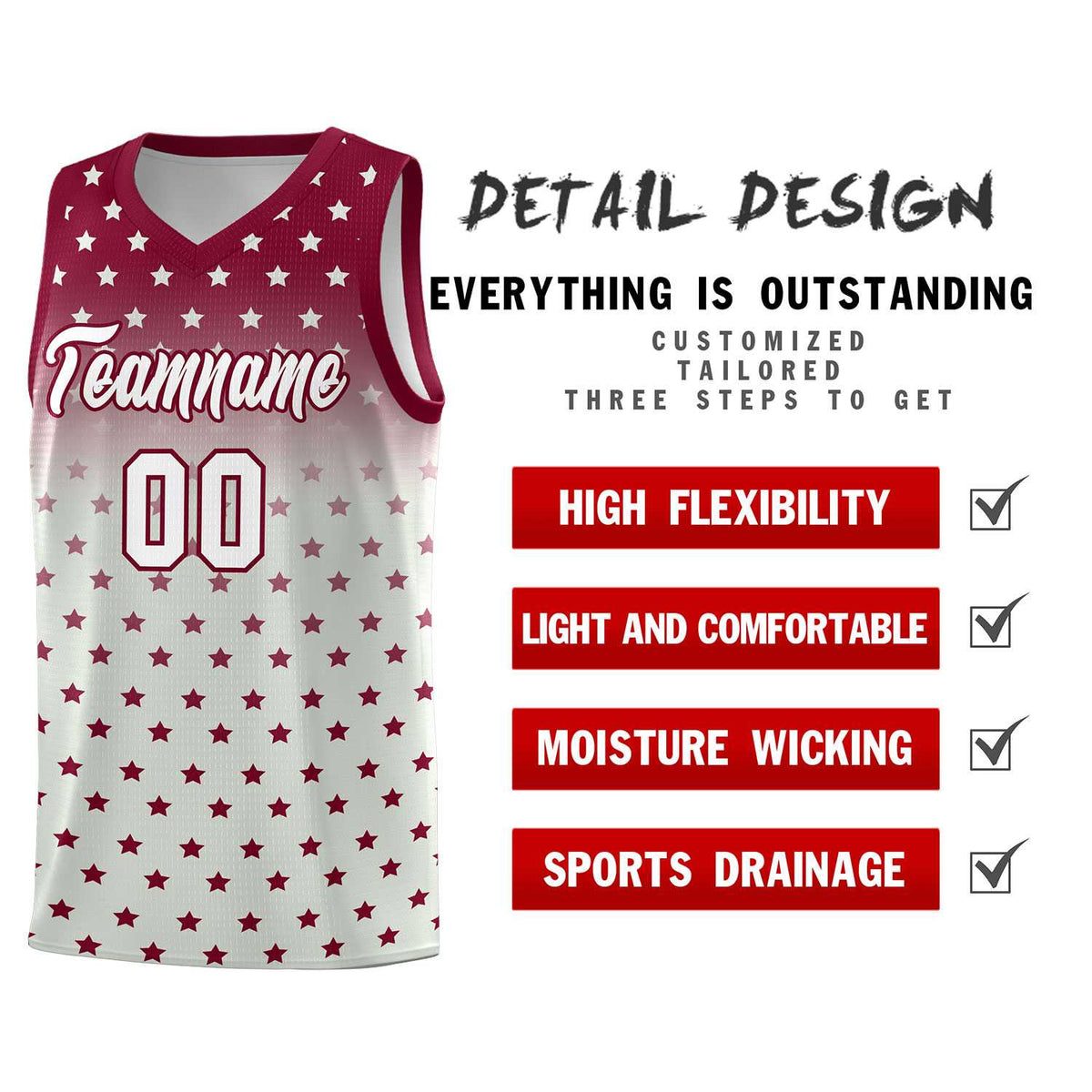 Custom Crimson Gray Gradient Start Pattern Basketball Jersey Kits|KXKSHOP