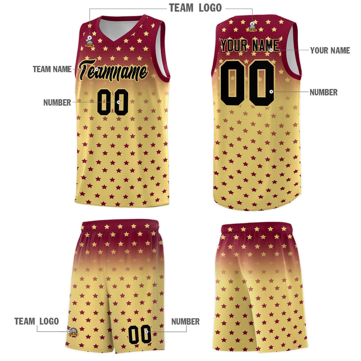 Custom Crimson Khaki Gradient Start Pattern Basketball Jersey Kits|KXKSHOP