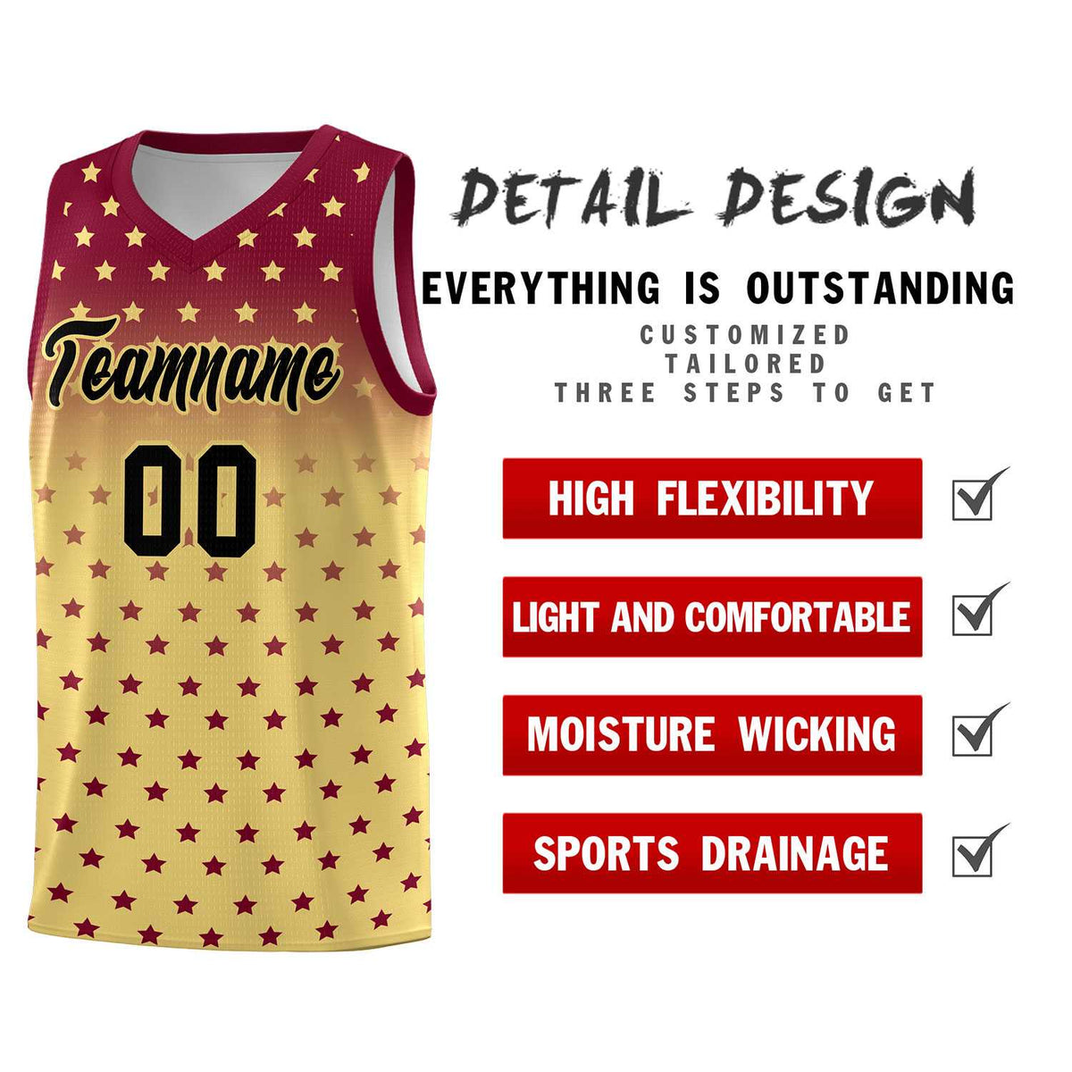 Custom Crimson Khaki Gradient Start Pattern Basketball Jersey Kits|KXKSHOP