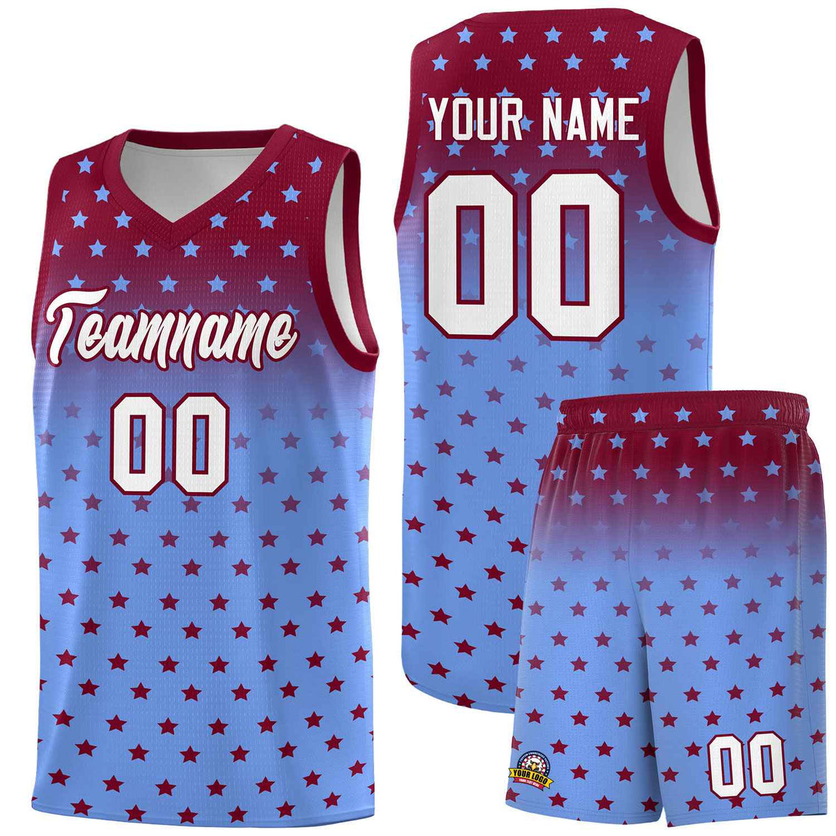 Custom Crimson Light Blue Gradient Start Pattern Basketball Jersey Kits|KXKSHOP