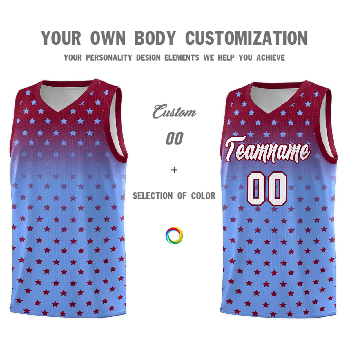Custom Crimson Light Blue Gradient Start Pattern Basketball Jersey Kits|KXKSHOP