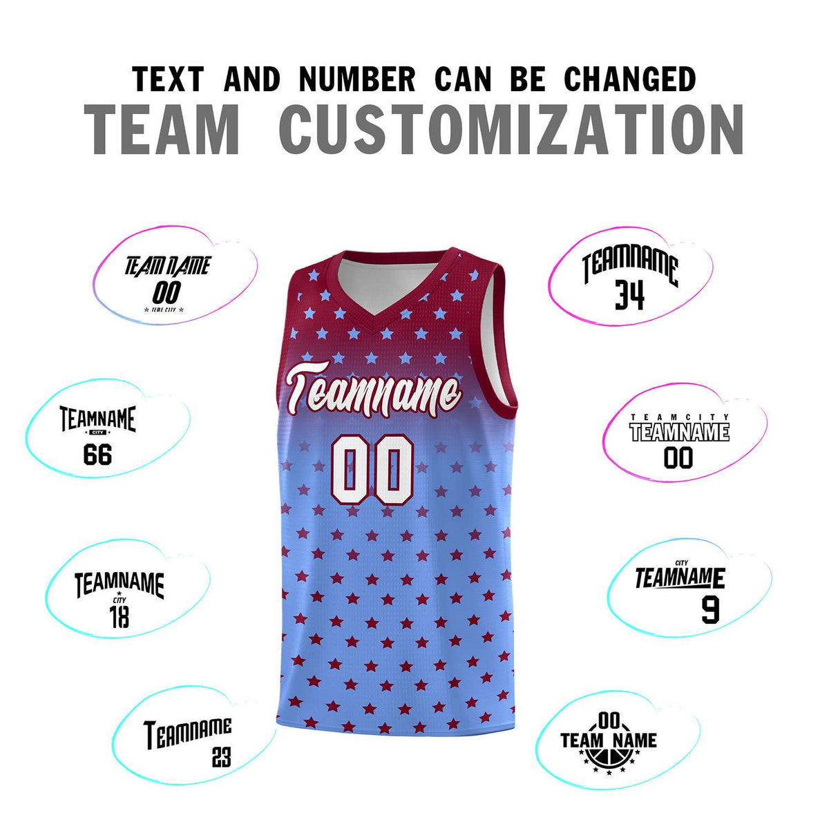 Custom Crimson Light Blue Gradient Start Pattern Basketball Jersey Kits|KXKSHOP