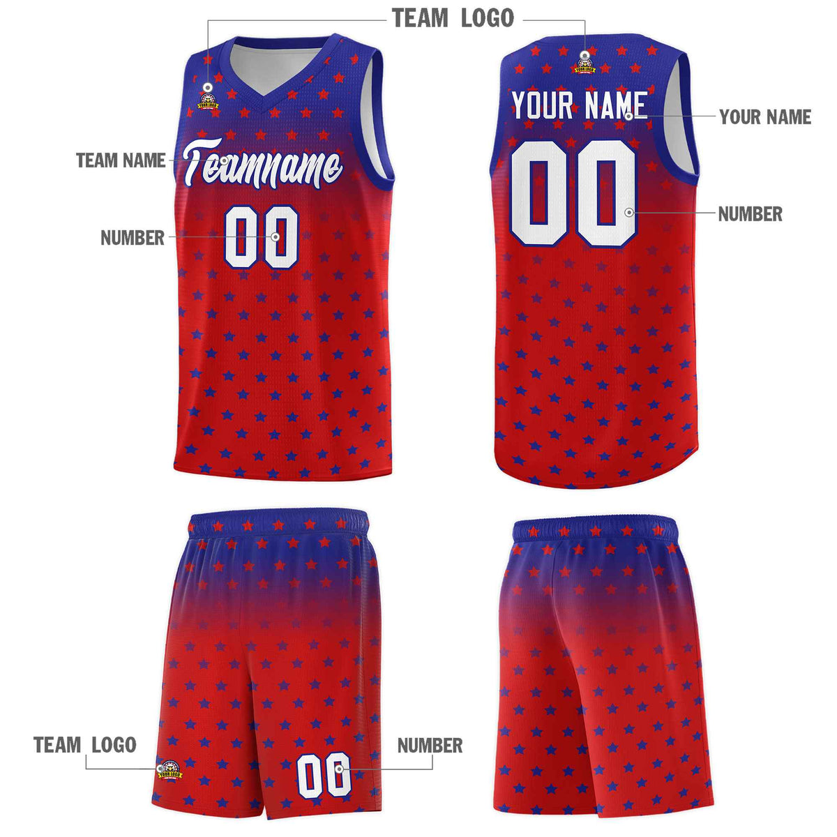 Custom Royal Red Gradient Start Pattern Basketball Jersey Kits|KXKSHOP