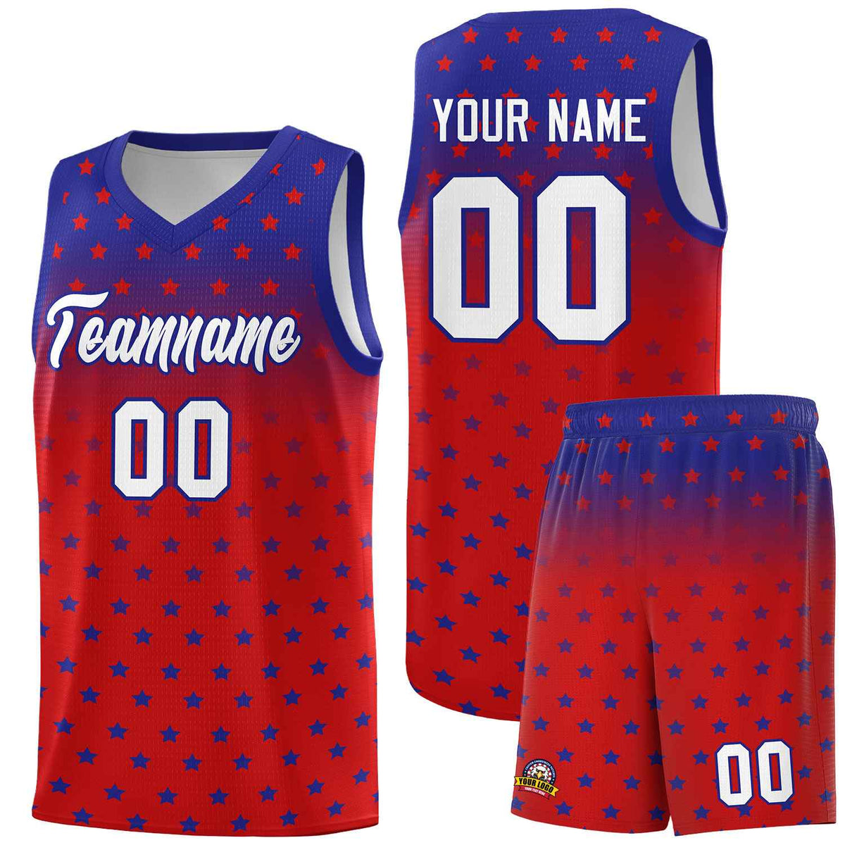 Custom Royal Red Gradient Start Pattern Basketball Jersey Kits|KXKSHOP