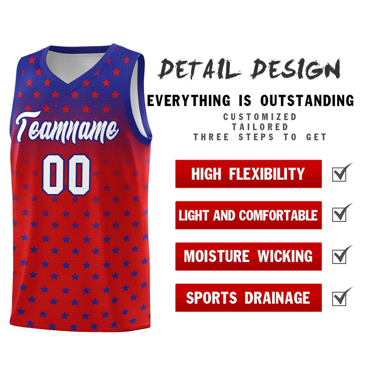 Custom Royal Red Gradient Start Pattern Basketball Jersey Kits|KXKSHOP