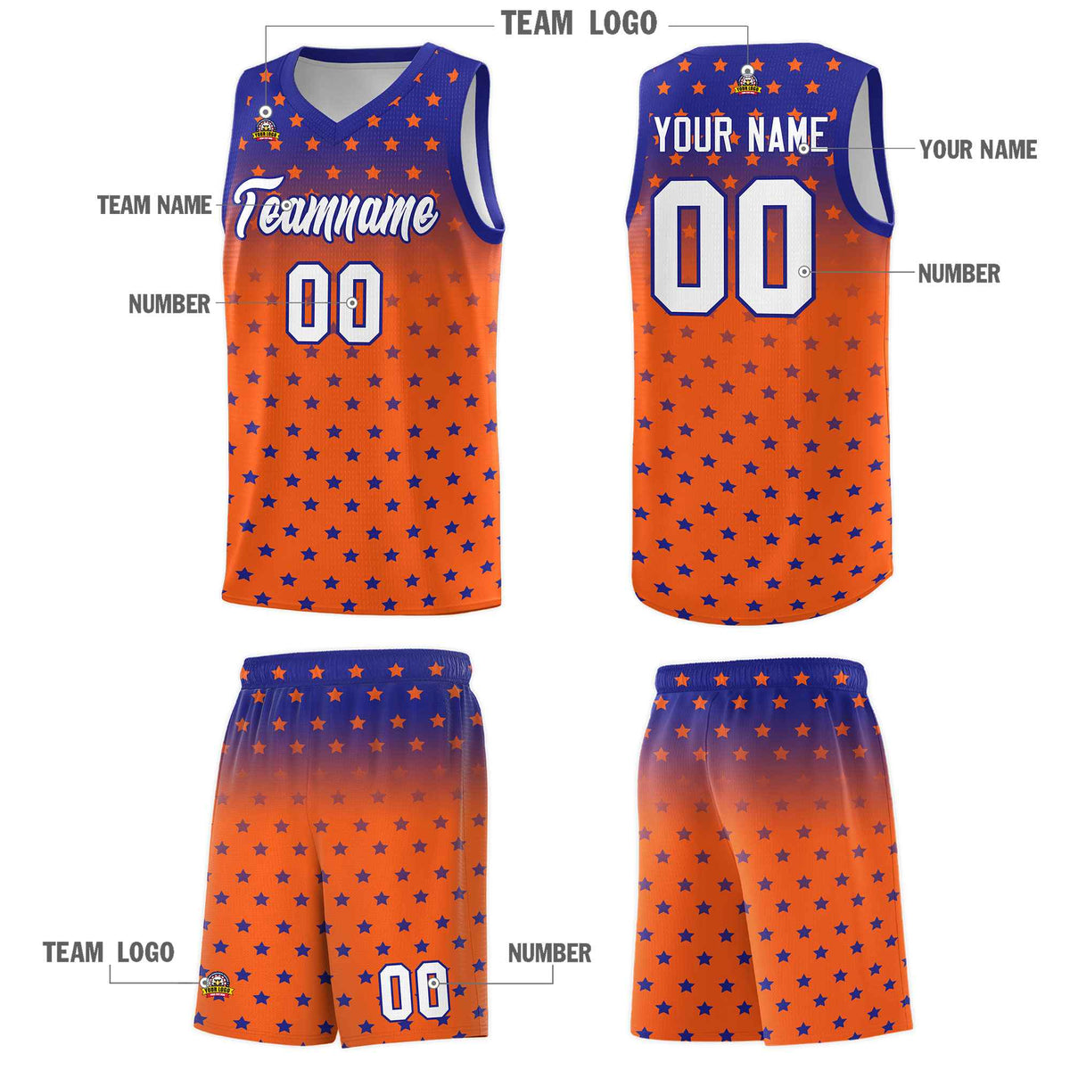 Custom Royal Orange Gradient Start Pattern Basketball Jersey Kits|KXKSHOP