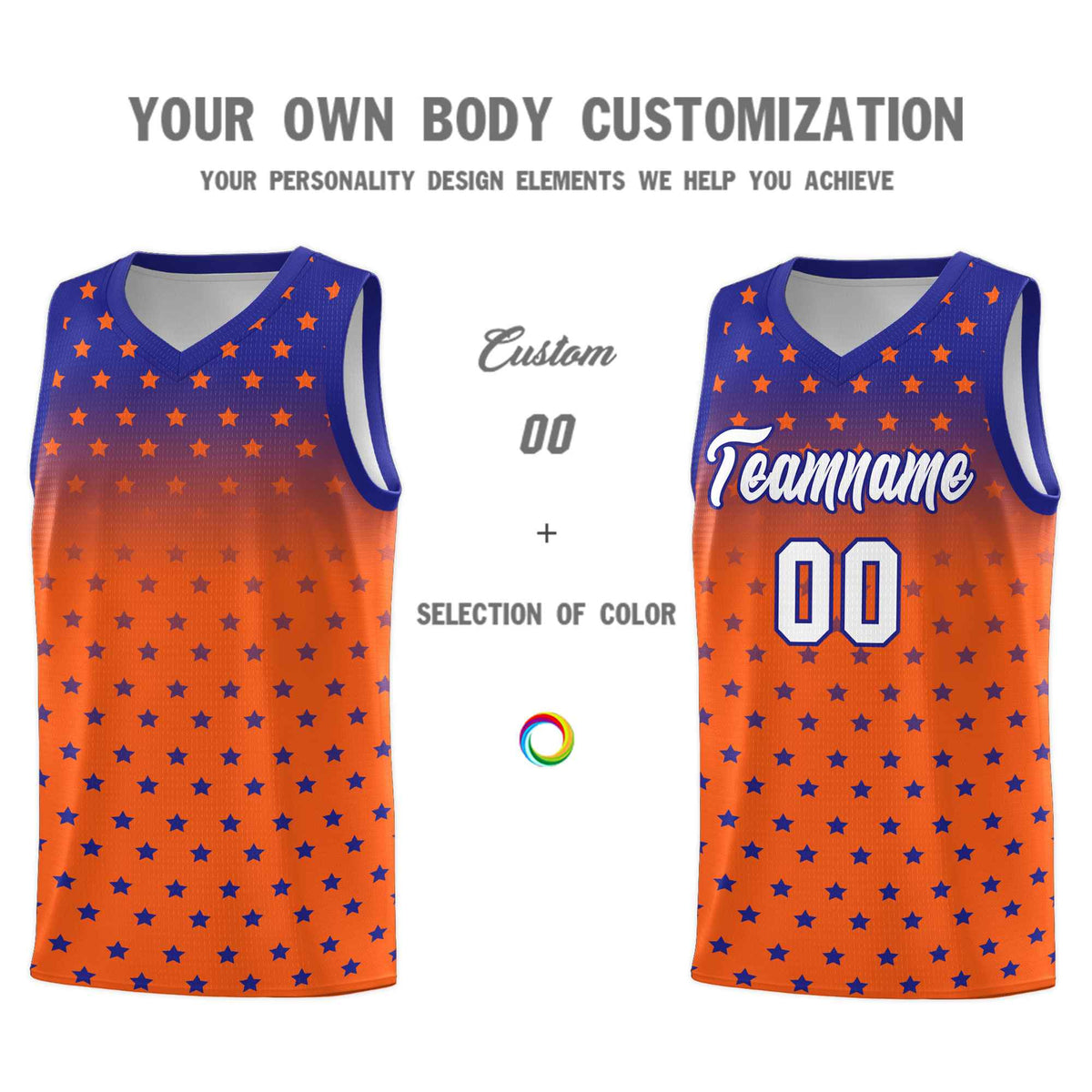 Custom Royal Orange Gradient Start Pattern Basketball Jersey Kits|KXKSHOP