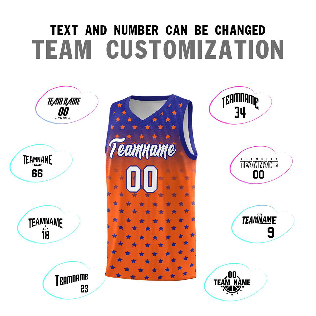 Custom Royal Orange Gradient Start Pattern Basketball Jersey Kits|KXKSHOP