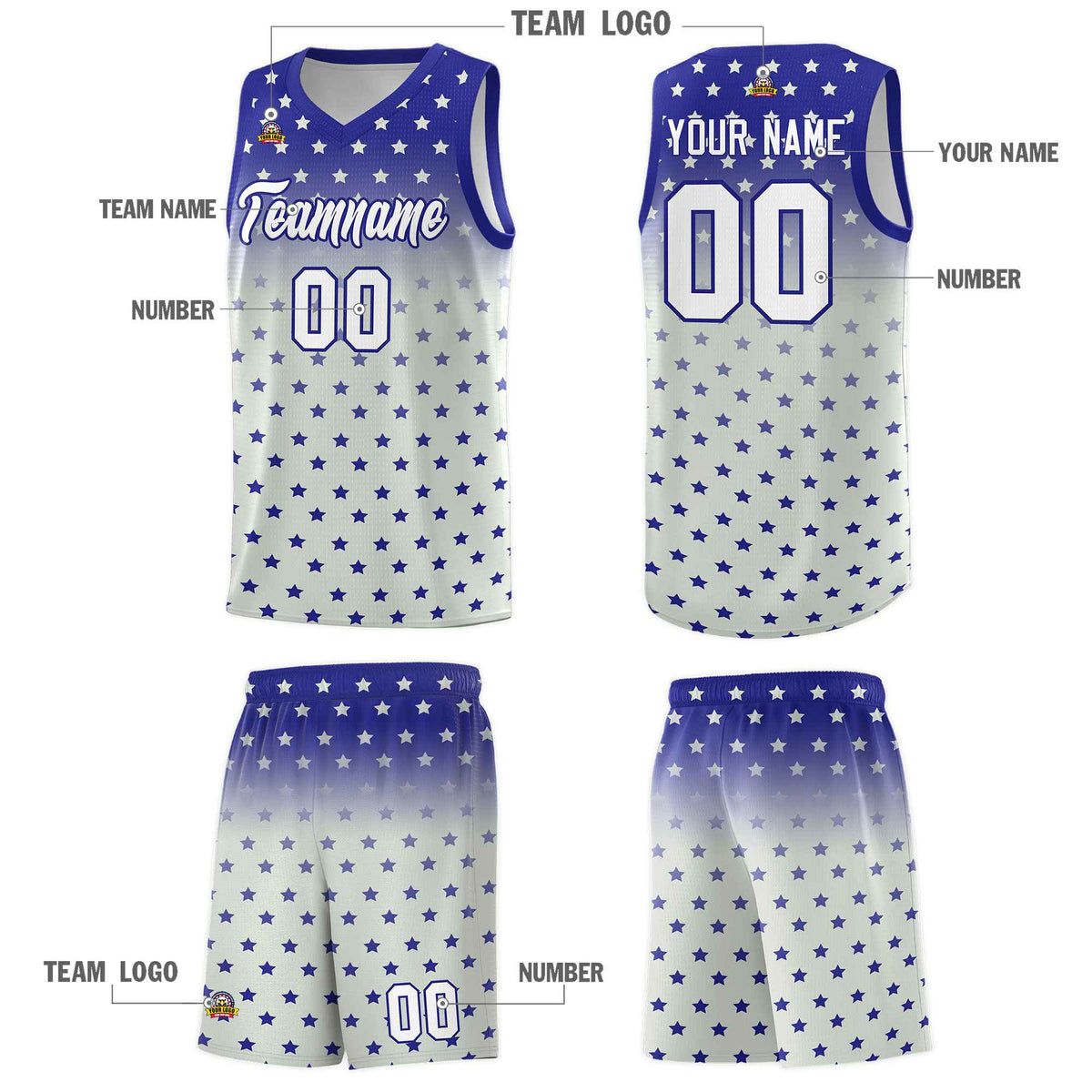 Custom Royal Gray Gradient Start Pattern Basketball Jersey Kits|KXKSHOP