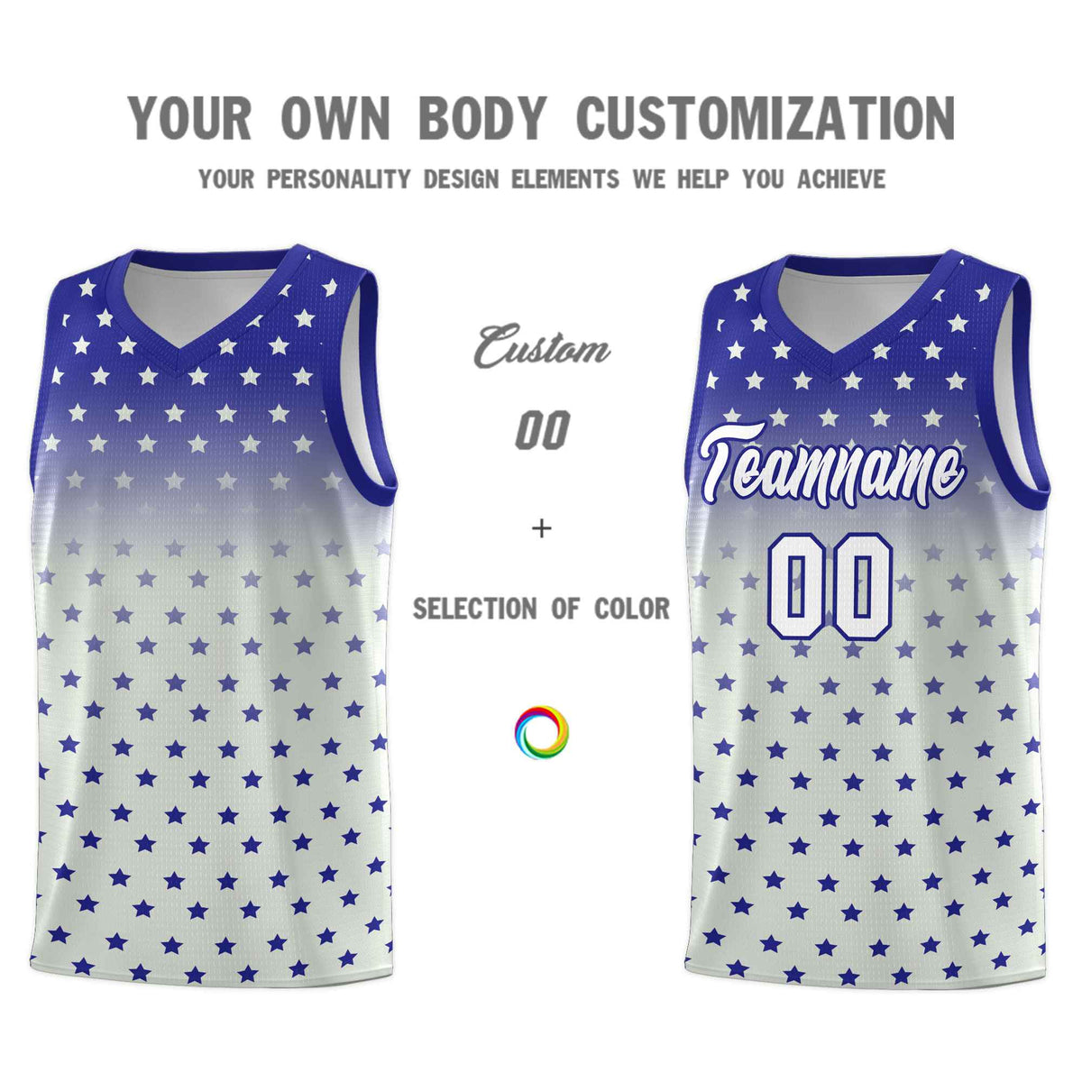 Custom Royal Gray Gradient Start Pattern Basketball Jersey Kits|KXKSHOP
