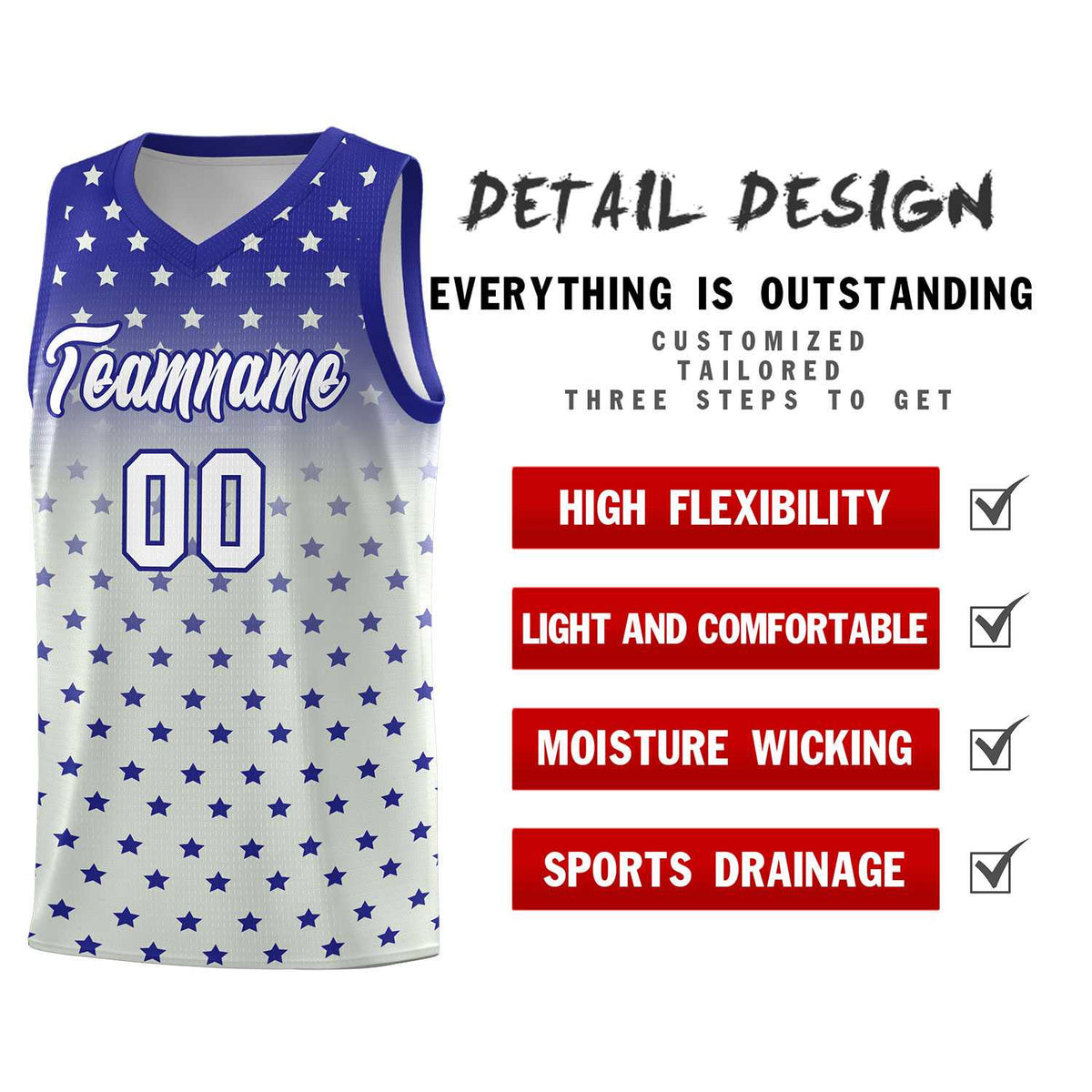 Custom Royal Gray Gradient Start Pattern Basketball Jersey Kits|KXKSHOP