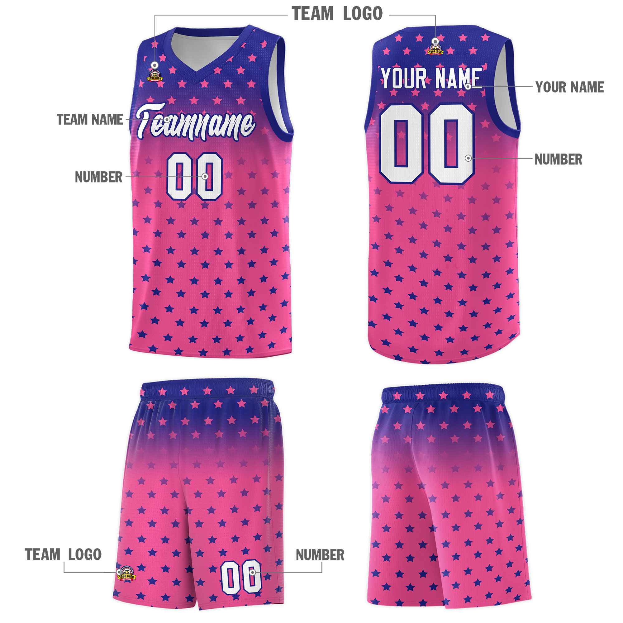 Custom Royal Pink Gradient Start Pattern Basketball Jersey Kits|KXKSHOP