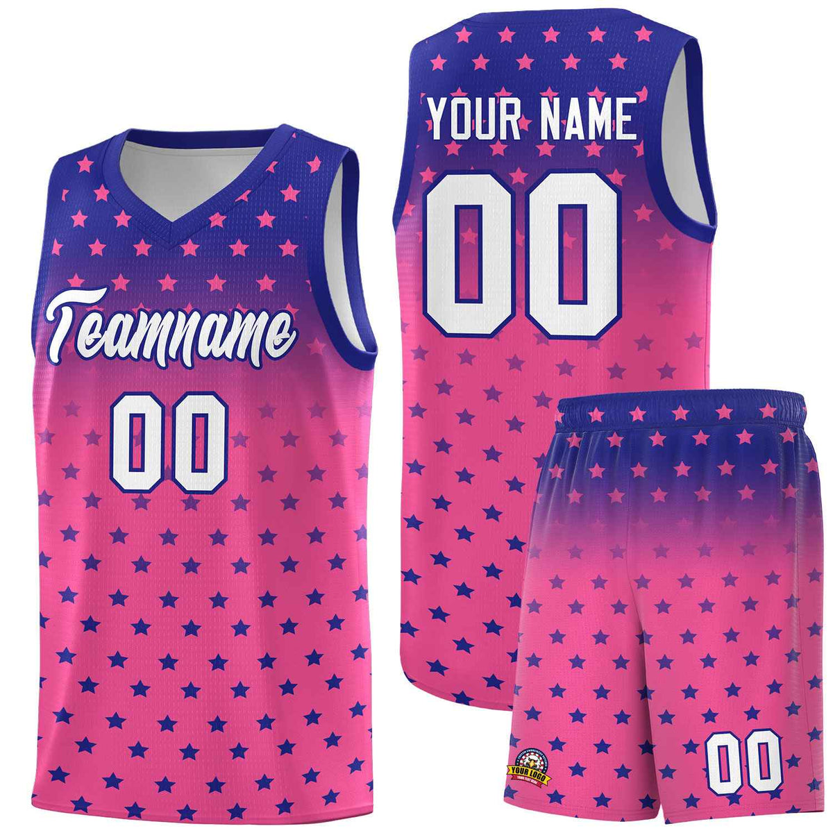 Custom Royal Pink Gradient Start Pattern Basketball Jersey Kits|KXKSHOP