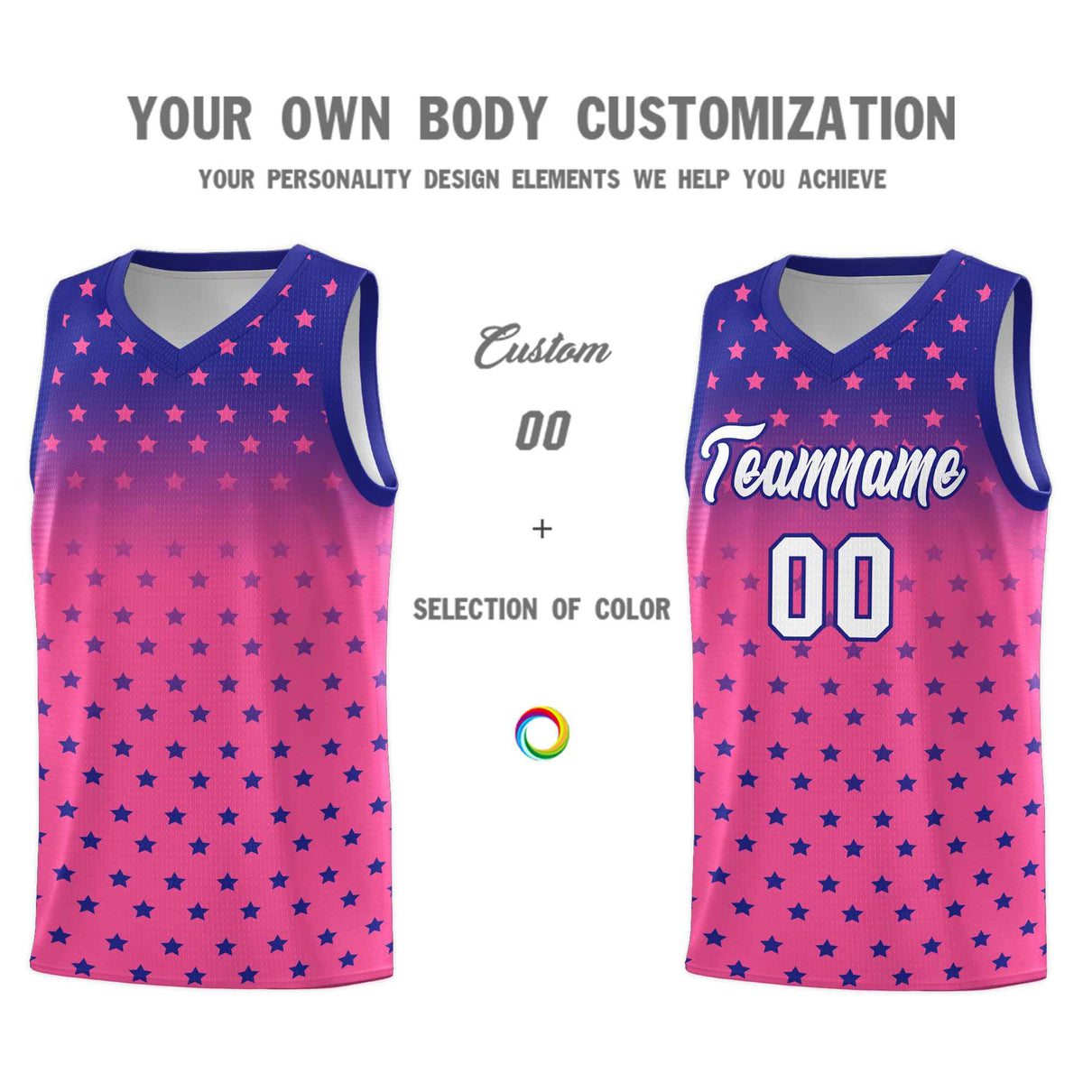 Custom Royal Pink Gradient Start Pattern Basketball Jersey Kits|KXKSHOP