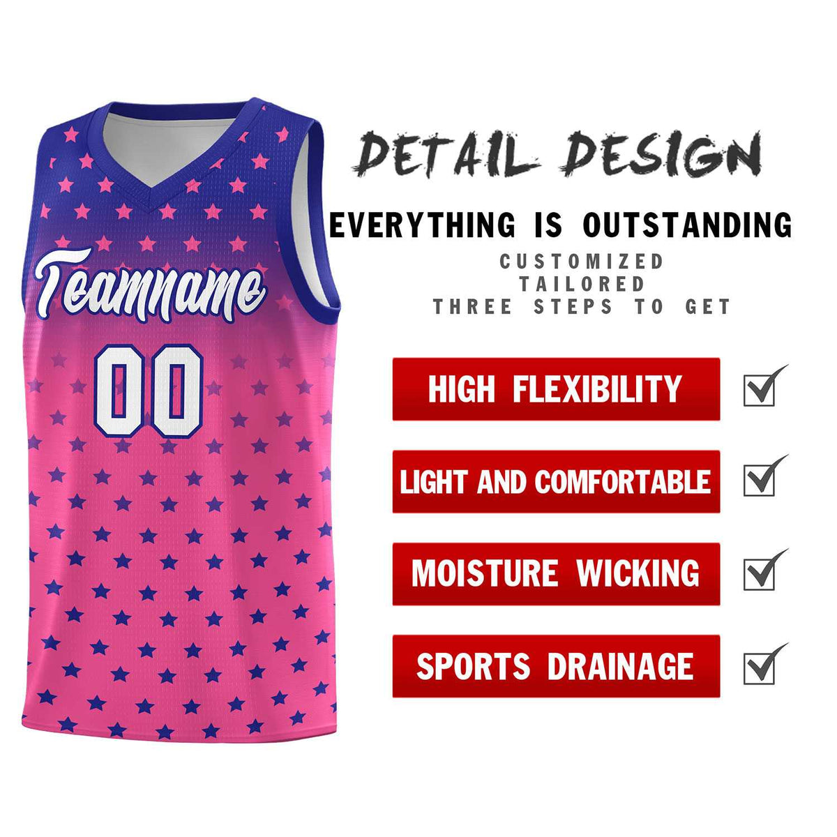 Custom Royal Pink Gradient Start Pattern Basketball Jersey Kits|KXKSHOP