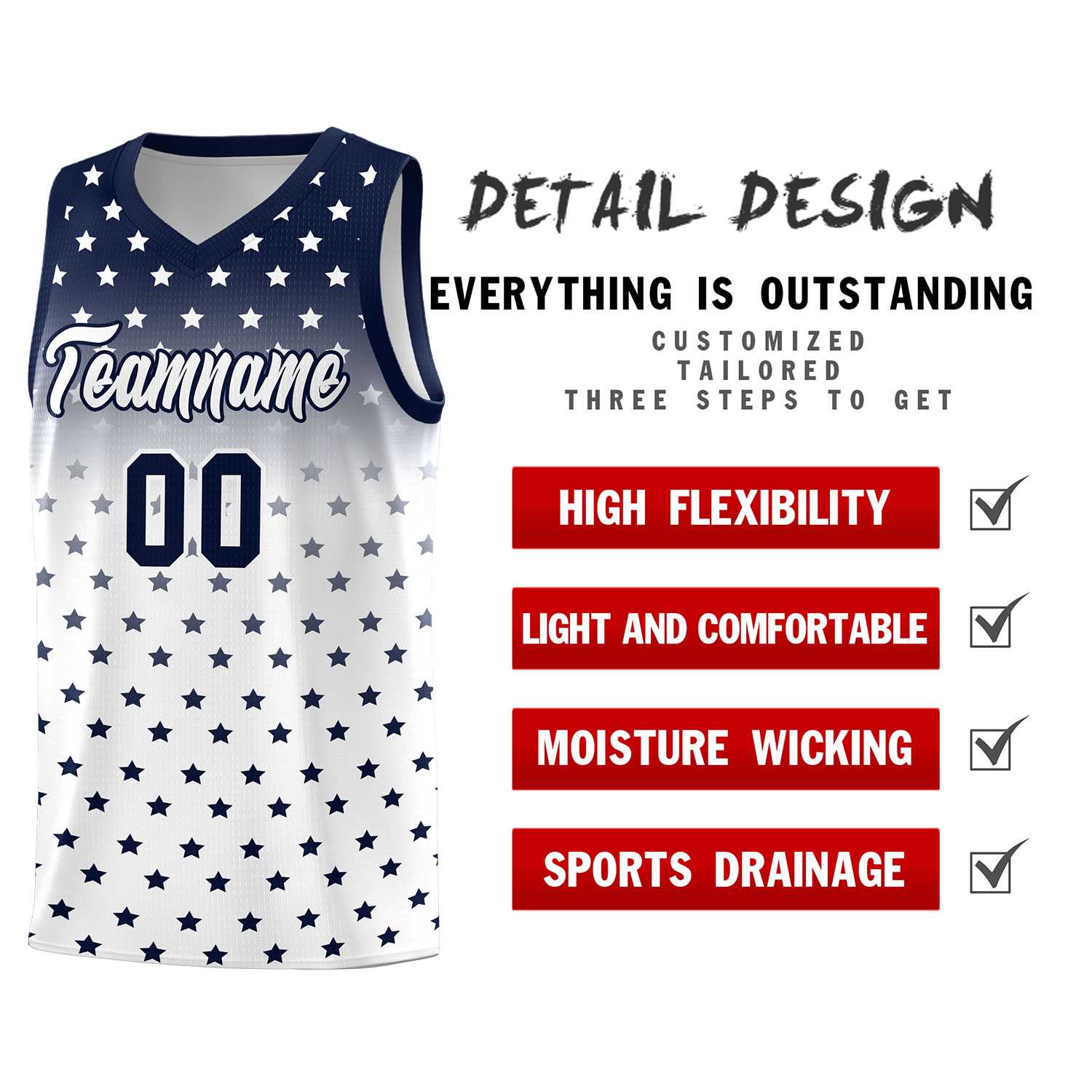 Custom Navy White Gradient Start Pattern Basketball Jersey Kits|KXKSHOP