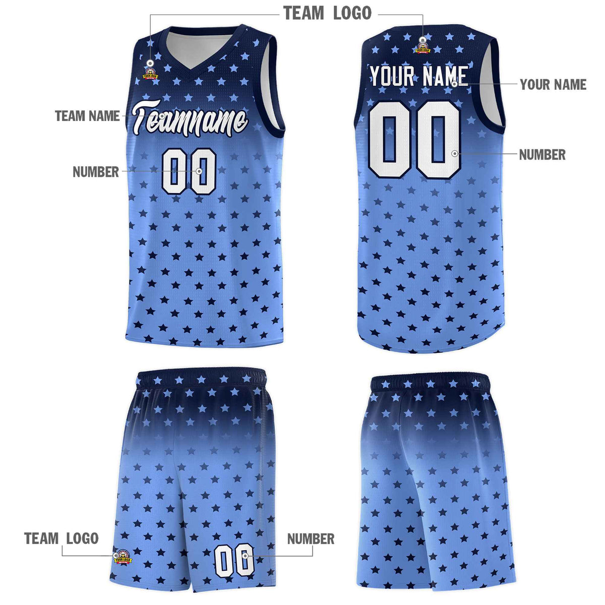 Custom Navy Light Blue Gradient Start Pattern Basketball Jersey Kits|KXKSHOP