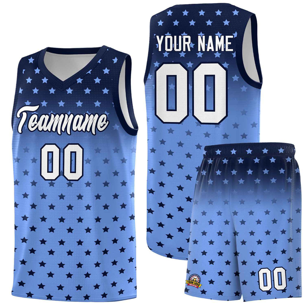Custom Navy Light Blue Gradient Start Pattern Basketball Jersey Kits|KXKSHOP