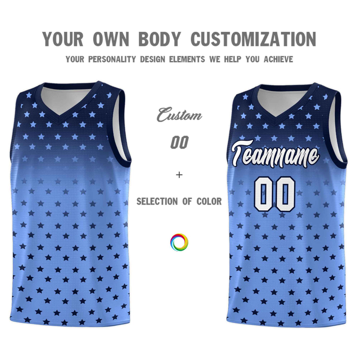 Custom Navy Light Blue Gradient Start Pattern Basketball Jersey Kits|KXKSHOP