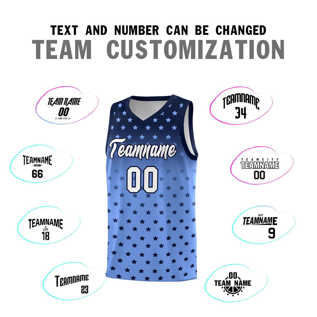 Custom Navy Light Blue Gradient Start Pattern Basketball Jersey Kits|KXKSHOP