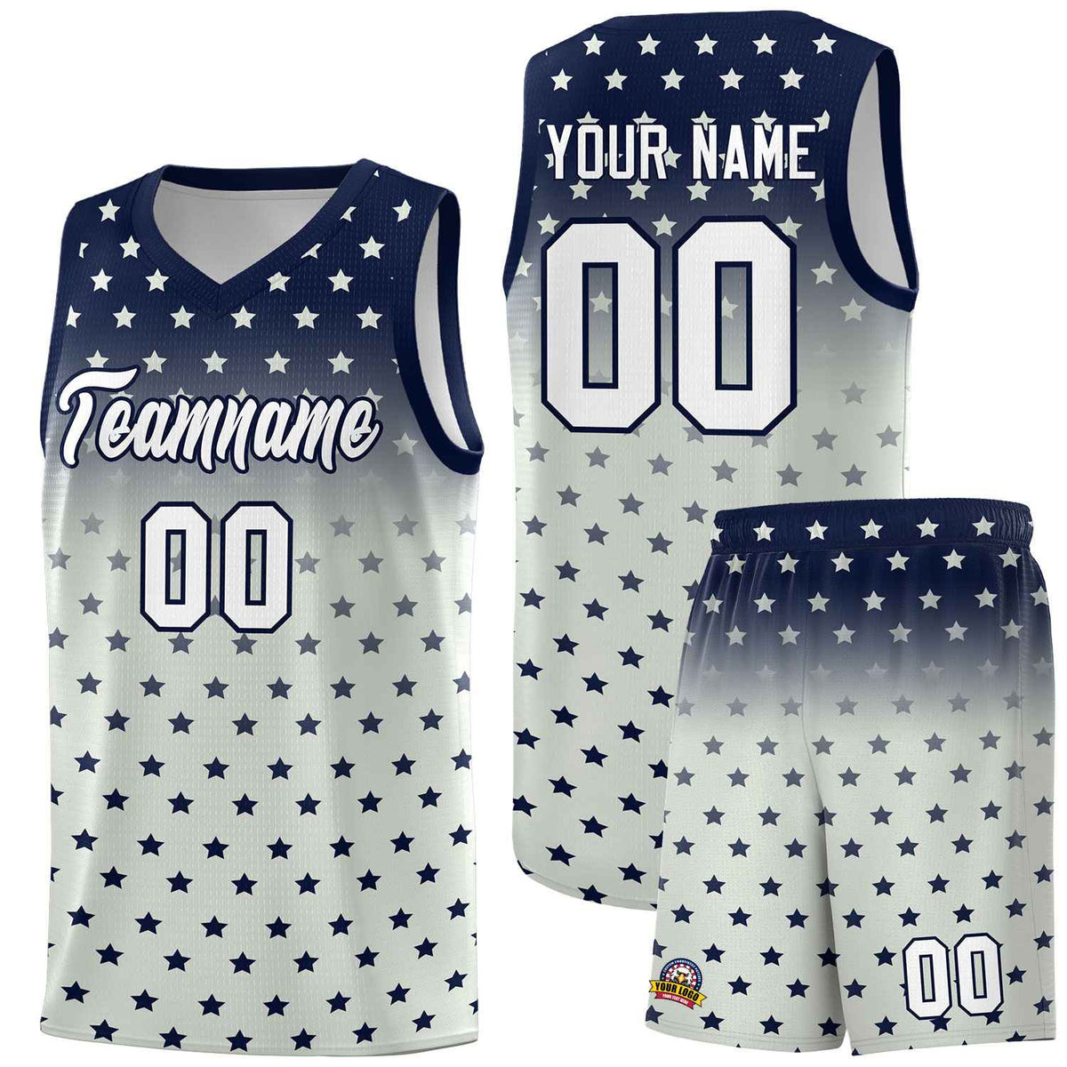 Custom Navy Gray Gradient Start Pattern Basketball Jersey Kits|KXKSHOP
