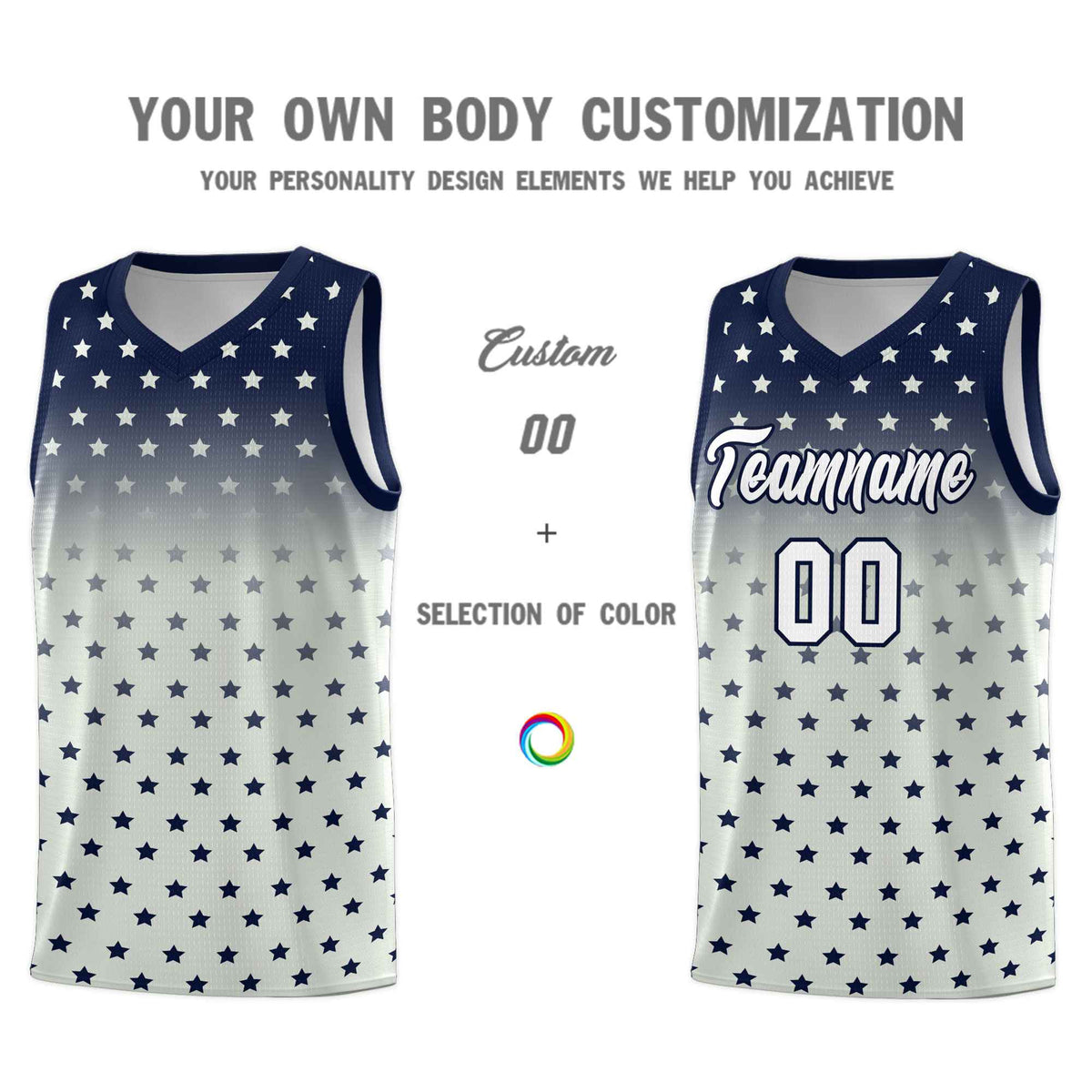 Custom Navy Gray Gradient Start Pattern Basketball Jersey Kits|KXKSHOP