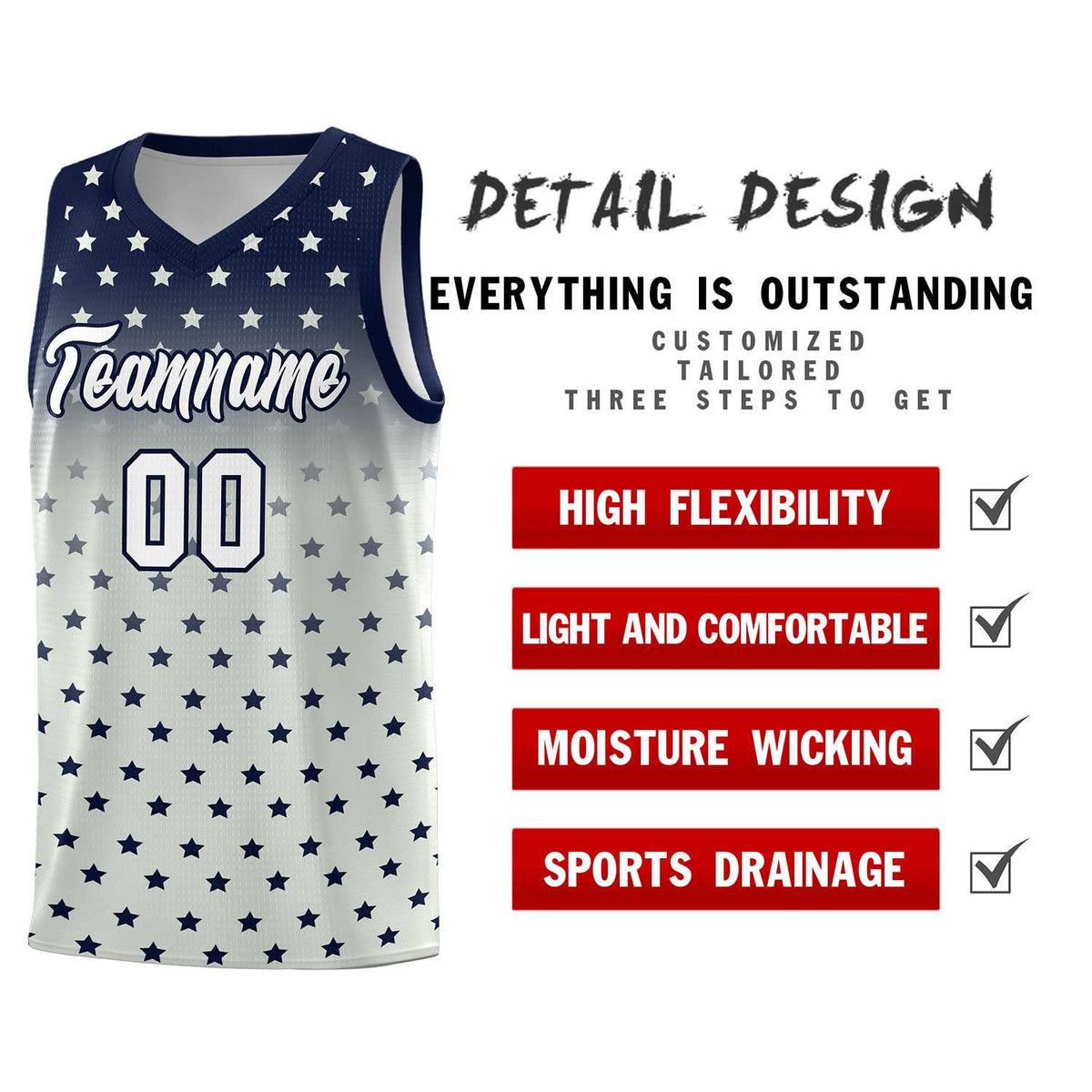 Custom Navy Gray Gradient Start Pattern Basketball Jersey Kits|KXKSHOP
